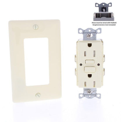 Hubbell 15A SnapConnect Self-Testing Tamper Weather Resist Gfci Outlet Almond