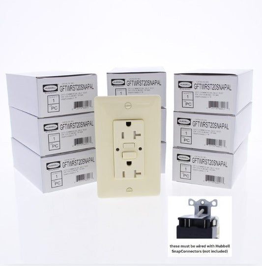 Hubbell GFTWRST20SNAPAL 20A SnapConnect Tamper Weather Outlets Almond 10-Pack