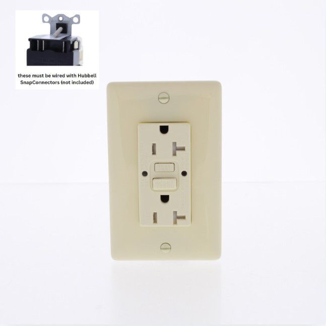 Hubbell 20A SnapConnect Self-Testing Tamper Weather Resist Gfci Outlet Almond