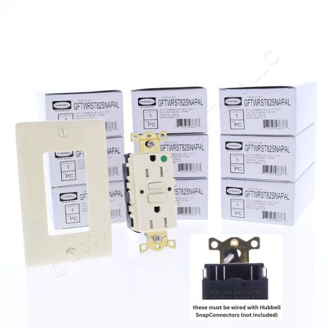 10 Hubbell 15A SnapConnect Self-Test Tamper Weather Hospital Gfci Outlets Almond