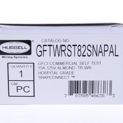 Hubbell 15A SnapConnect Self-Testing Tamper Weather Hospital Gfci Outlet Almond