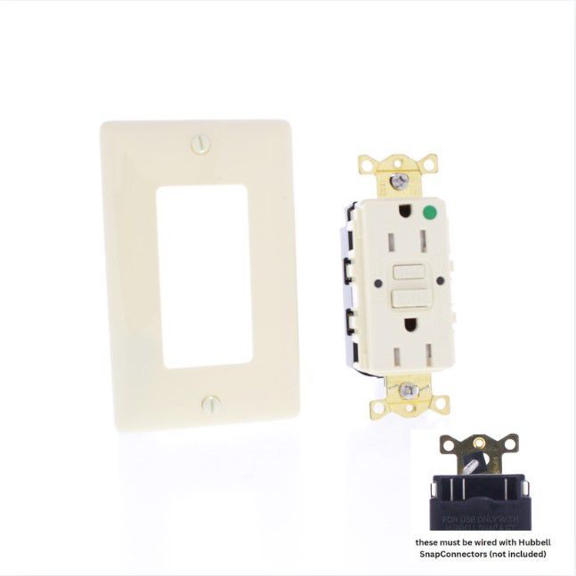 Hubbell 15A SnapConnect Self-Testing Tamper Weather Hospital Gfci Outlet Almond