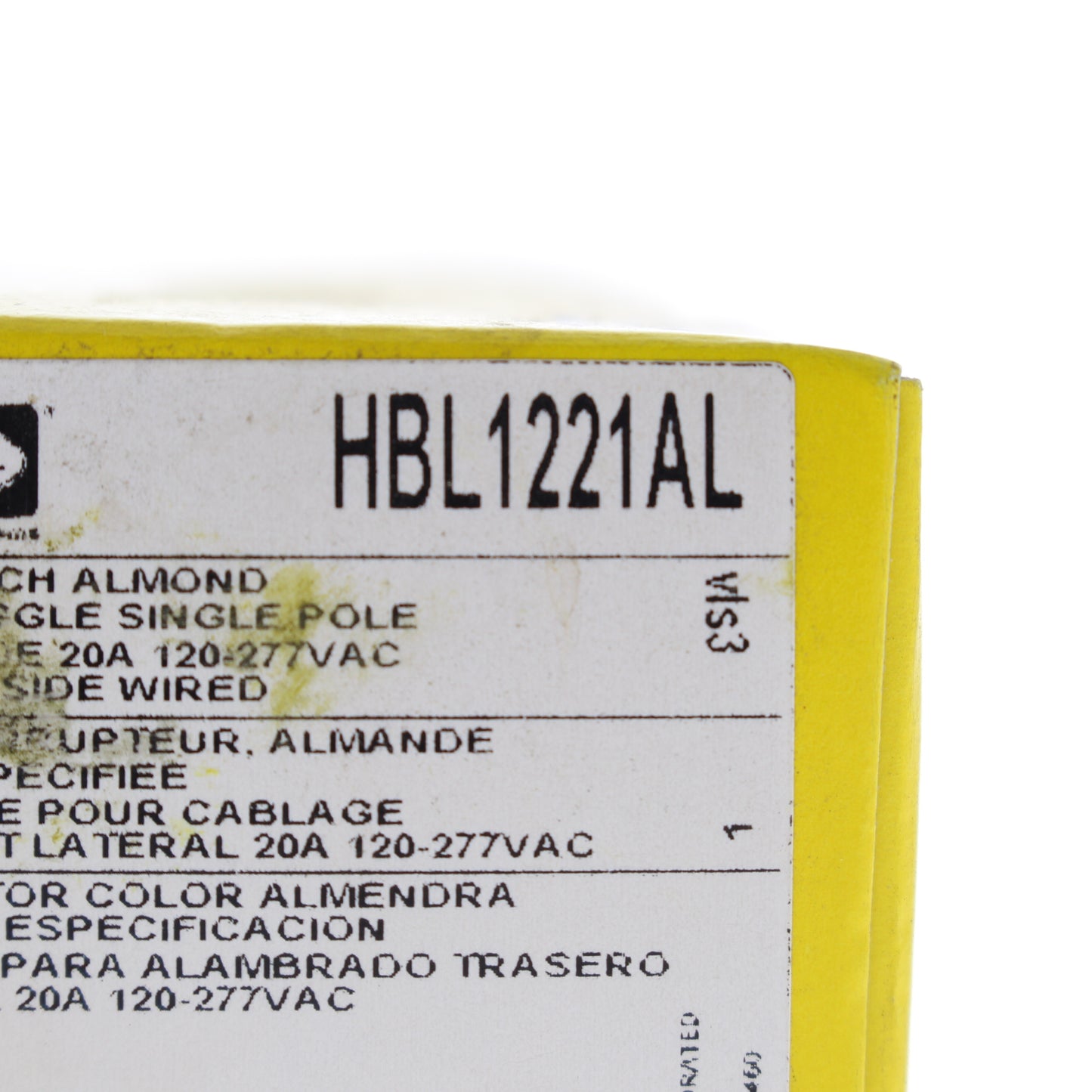Hubbell HBL1221AL Almond Industrial Single Pole Toggle Switch 20A 120/277V