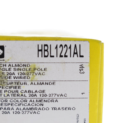 Hubbell HBL1221AL Almond Industrial Single Pole Toggle Switch 20A 120/277V