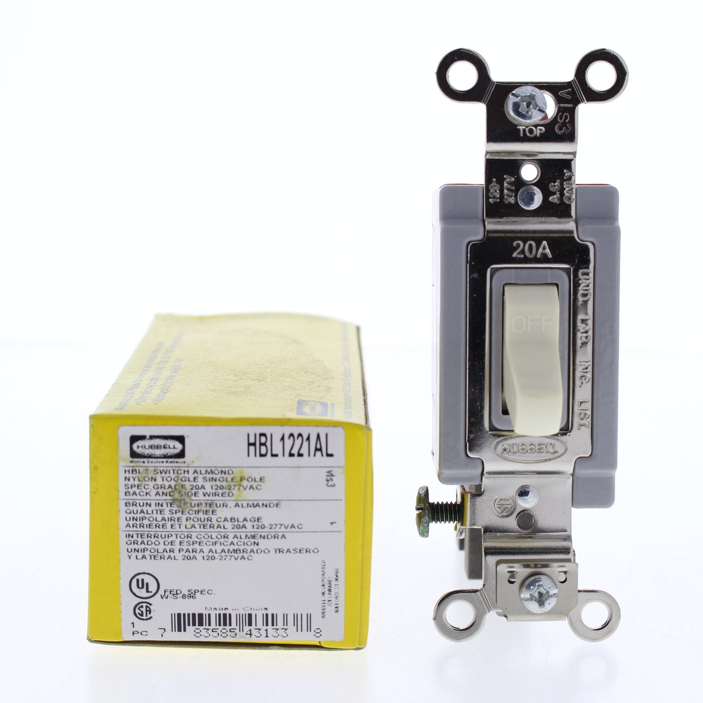 Hubbell HBL1221AL Almond Industrial Single Pole Toggle Switch 20A 120/277V