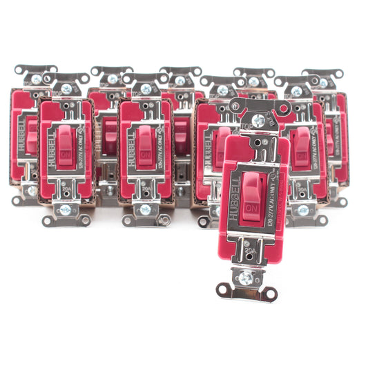 Hubbell Red HBL1211STR 20A Single Pole Toggle Light Switches EdgeConnect� 10pcs
