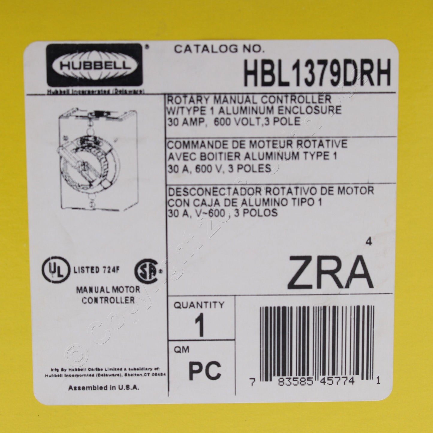 Hubbell 3-Pole Single Throw TPST Motor Controller Disconnect Switch 30A