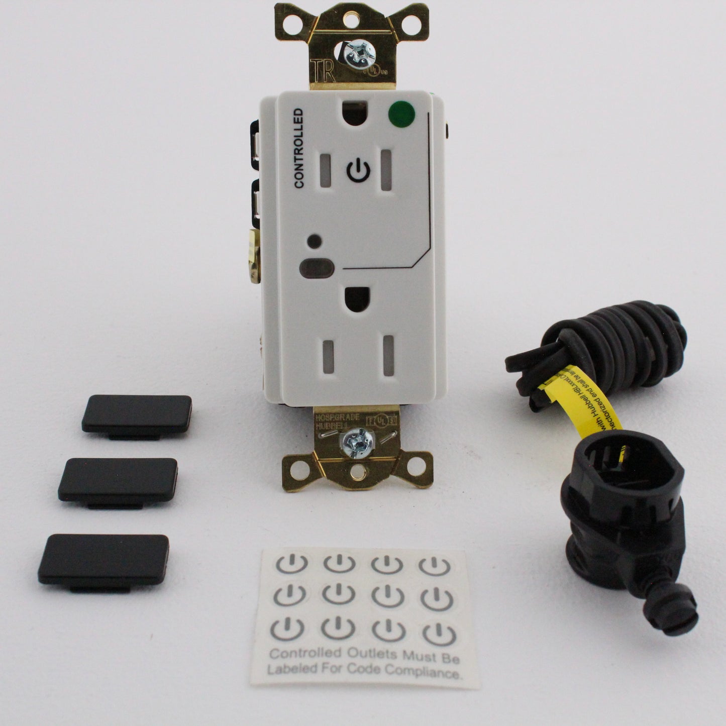 Hubbell White Hospital GR TR 1/2 Controlled Switched Receptacle 15A HBL2172LC1W