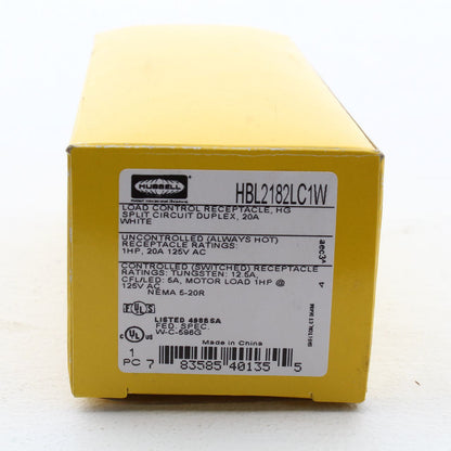 Hubbell White Hospital GR TR 1/2 Controlled Switched Receptacle 20A HBL2182LC1W