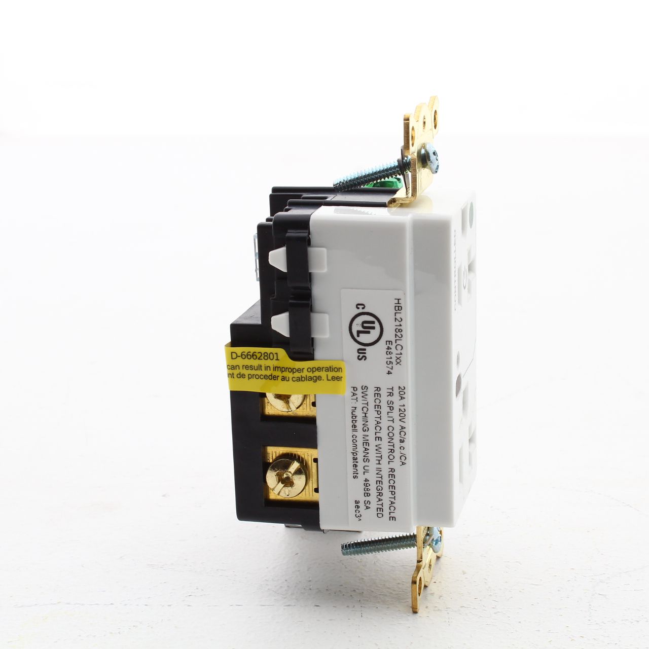 Hubbell White Hospital GR TR 1/2 Controlled Switched Receptacle 20A HBL2182LC1W