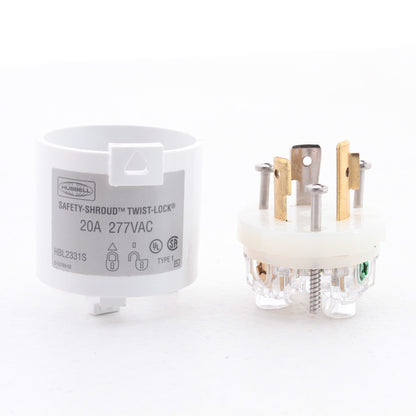Hubbell HBL2331S 20A Turn Locking Connector Plug w/ Safety Shroud L7-20P 277V