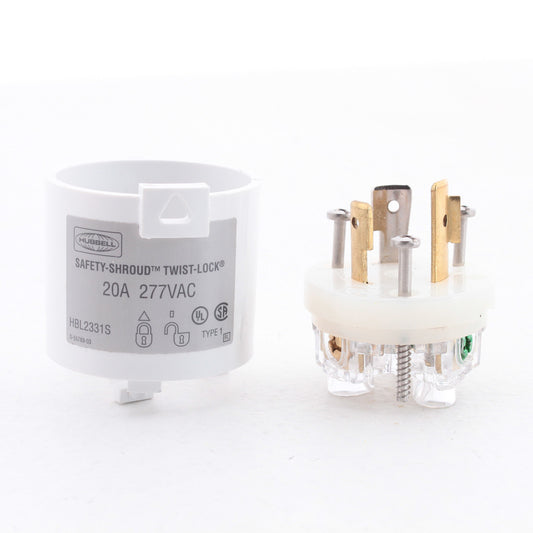 Hubbell HBL2331S 20A Turn Locking Connector Plug w/ Safety Shroud L7-20P 277V
