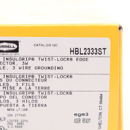 Hubbell EdgeConnect� HBL2333ST 20A Turn Twist Locking Connector L7-20R 277V