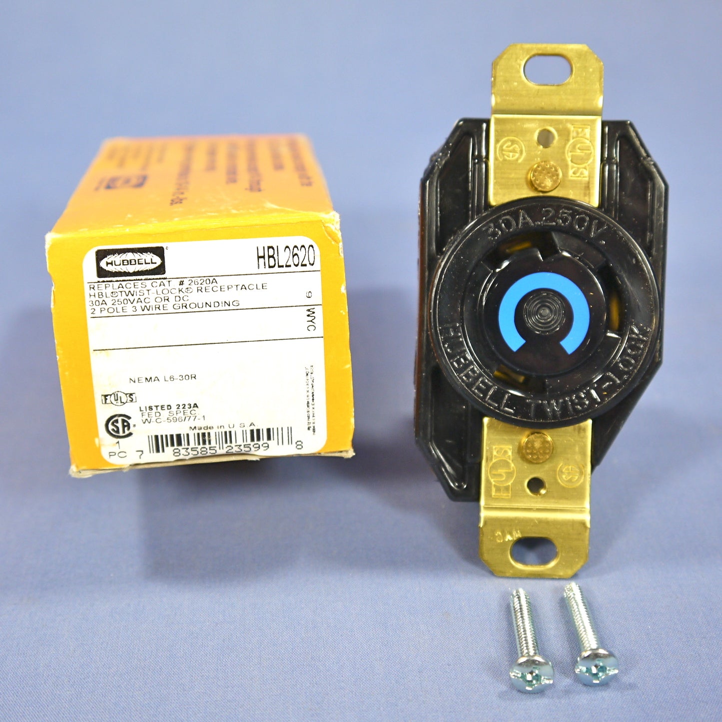 Hubbell L6-30 Locking Receptacle Turn Lock Outlet NEMA L6-30R 30A 250V HBL2620