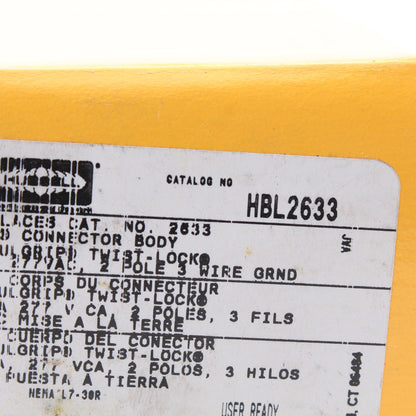 Hubbell HBL2633 30A Twist Turn Locking Insulgrip Connector NEMA L7-30R 277V