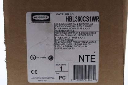 Hubbell Watertight Pin & Sleeve Reverse Service Connector 60A 600V HBL360CS1WR