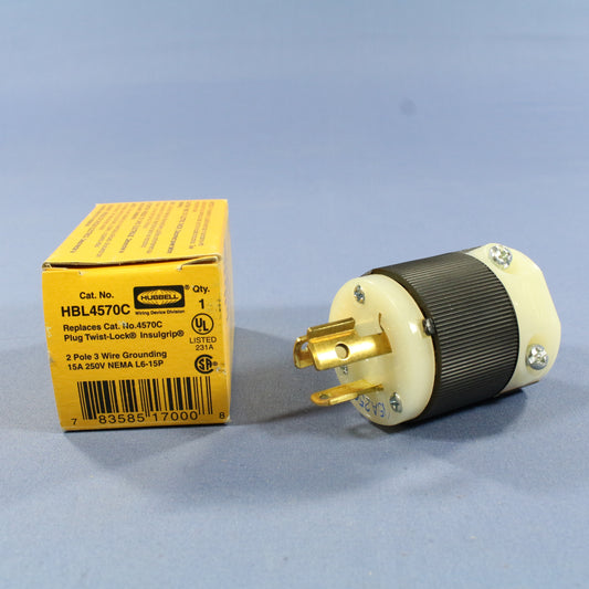 Hubbell Bryant Insulgrip Locking Plug Twist Lock NEMA L6-15P 15A 250V HBL4570C