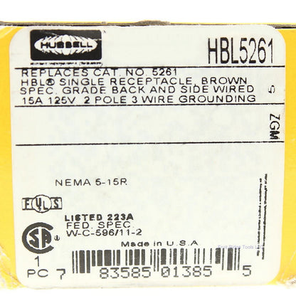 Hubbell Bryant Brown Industrial Single Outlet Receptacle 15A 125V 5-15R HBL5261