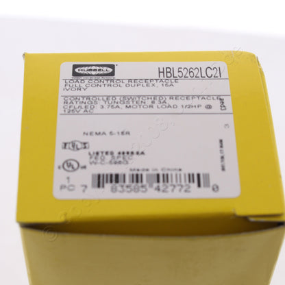 Hubbell Ivory Industrial TR 2/2 Controlled Switched Receptacle 15A HBL5262LC2I