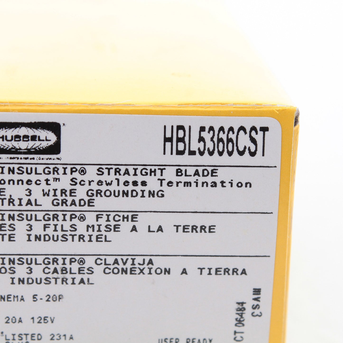 Hubbell HBL5366CST Straight Blade Plug 20A 125V 5-20P EdgeConnect Connector Plug