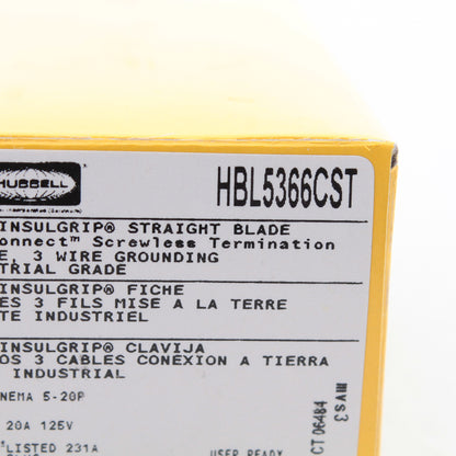 Hubbell HBL5366CST Straight Blade Plug 20A 125V 5-20P EdgeConnect Connector Plug