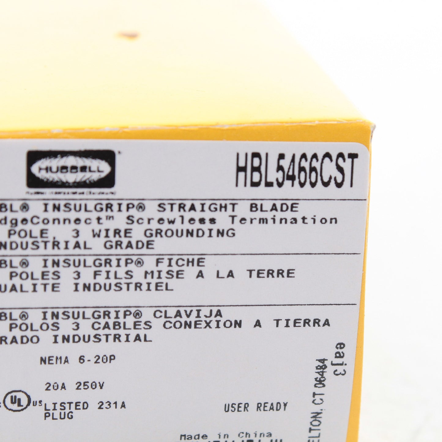 Hubbell HBL5466CST 20A 250V Straight Blade Plug 6-20P EdgeConnect Black/White