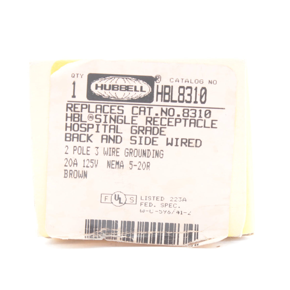 Hubbell HBL8310 Brown Single Receptacle Outlet 20A 125V 5-20R Hospital Grade