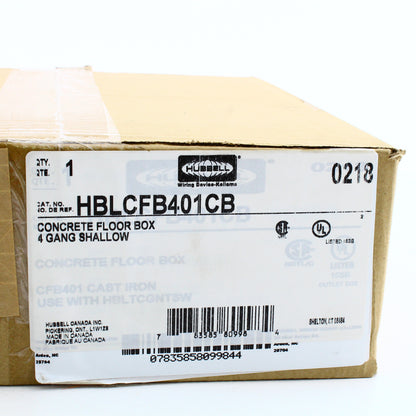 Hubbell HBLCFB401CB 4-Gang Shallow Cast Iron Concrete Floor Box 25.5 cu in.