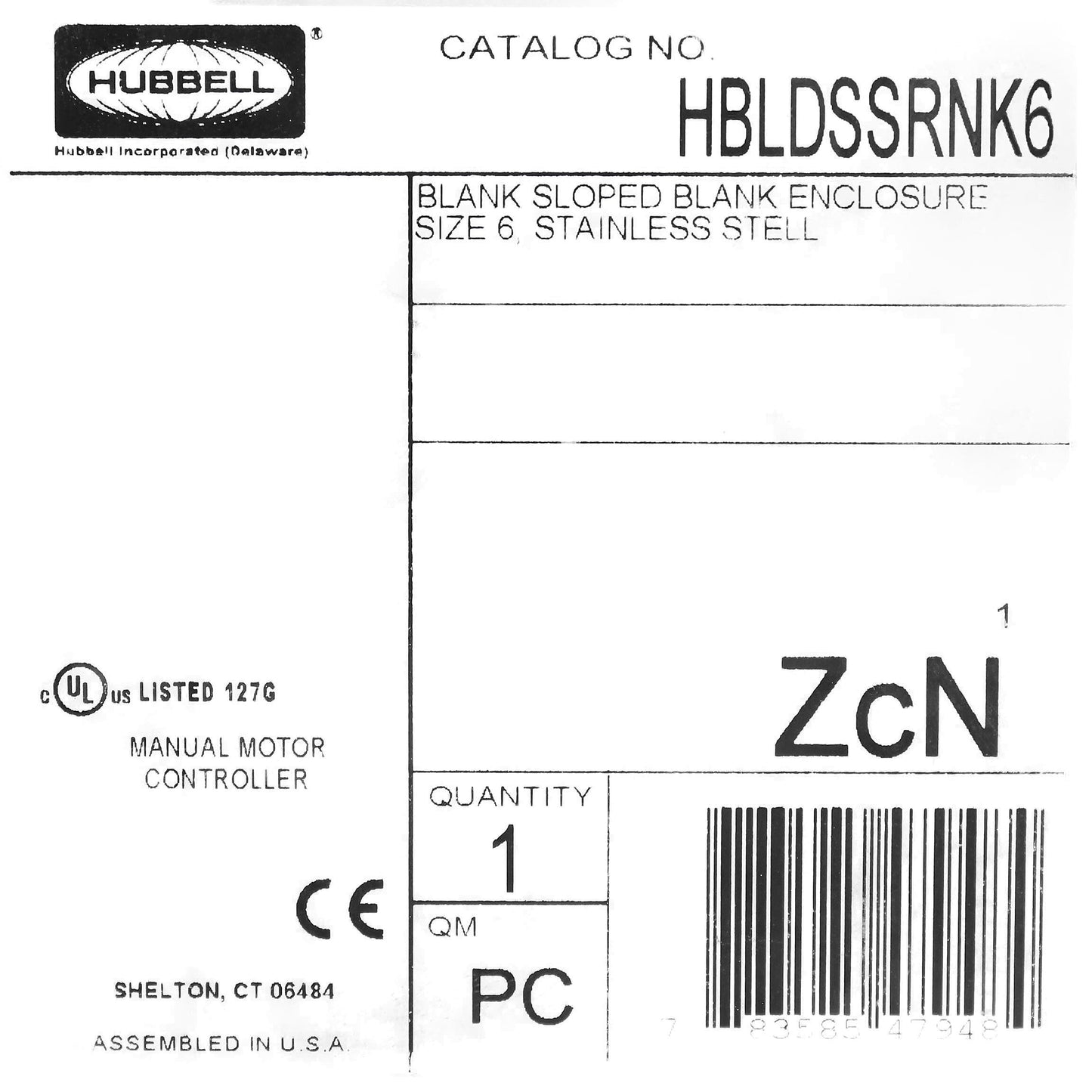 Hubbell Blank Stainless Disconnect Switch Enclosure Sloped Size 6 HBLDSSRNK6