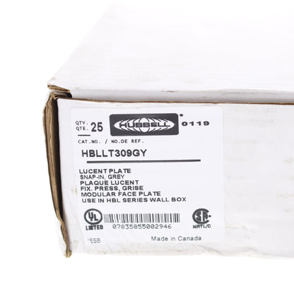 Hubbell HBLLT309GY Gray 1-Gang 6-Port, Lucent PVC Rigid Custom Wallplate 25pcs
