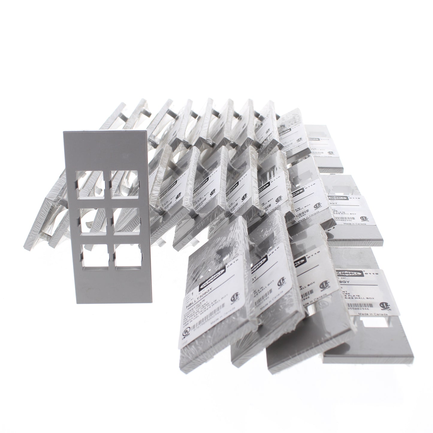 Hubbell HBLLT309GY Gray 1-Gang 6-Port, Lucent PVC Rigid Custom Wallplate 25pcs