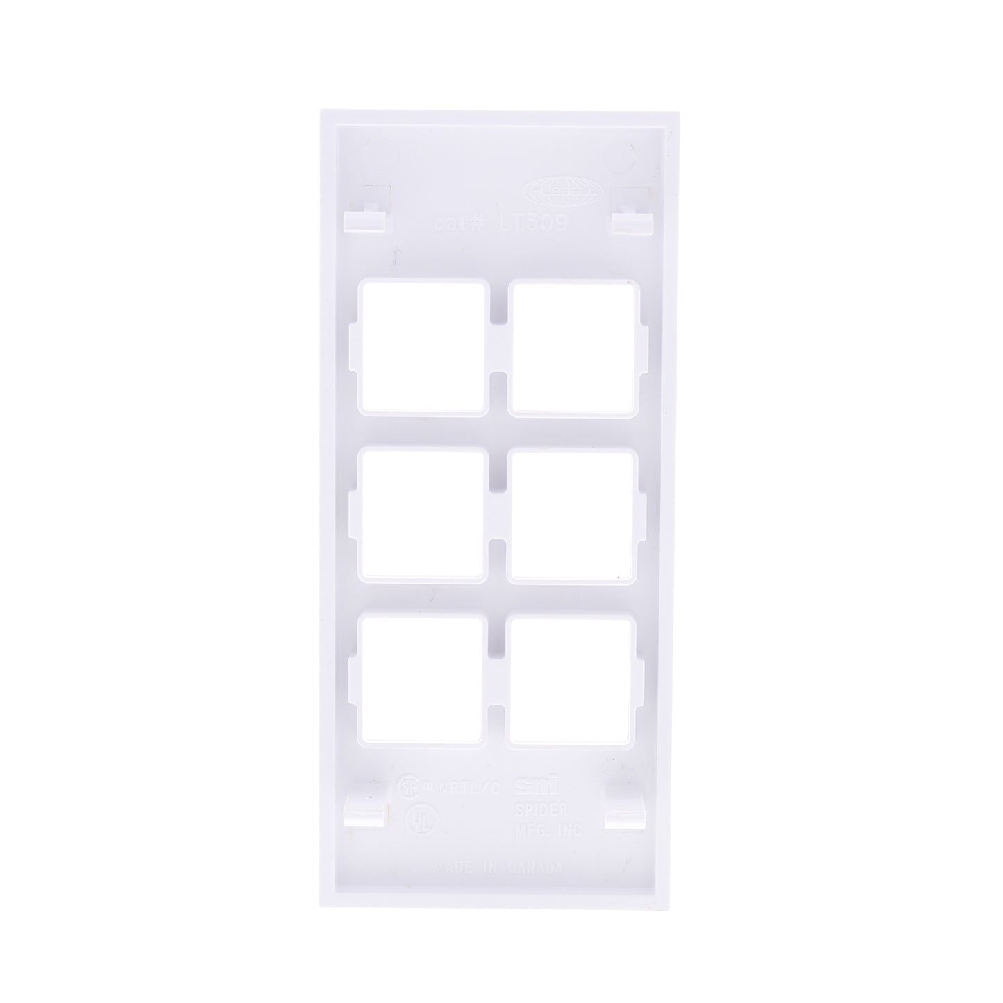 Hubbell HBLLT309WA White 1-Gang 6-Port, Lucent PVC Rigid Custom Wallplate Cover