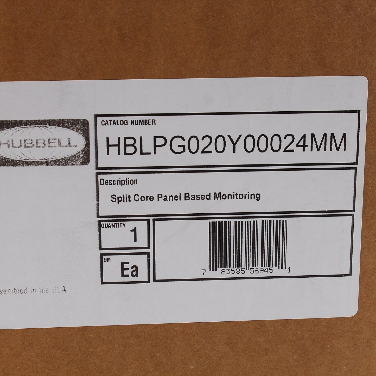 Hubbell Split Core Panel Monitor 240A 120/208V-240/415V 3PHY HBLPG020Y00024MM