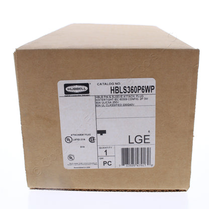 Hubbell HBLS360P6WP Watertight IEC 60A Pin & Sleeve Plug Pilot Pin 2P3W 250VAC