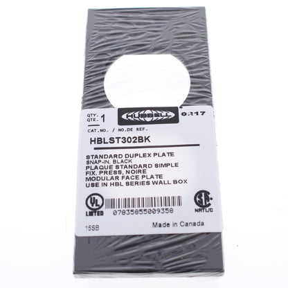 Hubbell HBLST302BK Black 1-Gang Snap-In Duplex Outlet Standard Wallplate Cover