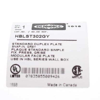 Hubbell HBLST302GY Gray 1-Gang Duplex Outlet PVC Rigid Custom Wallplate Cover