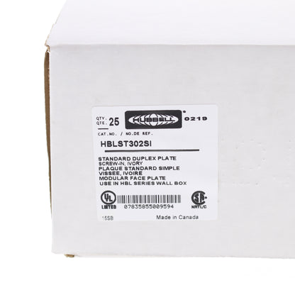 Hubbell HBLST302SI Ivory 1-Gang Duplex PVC Rigid Custom Wallplate Cover 25-pack