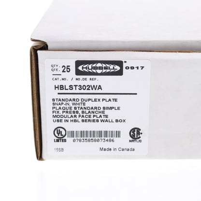 Hubbell HBLST302WA White 1-Gang Duplex PVC Rigid Custom Wallplate Cover 25-pack