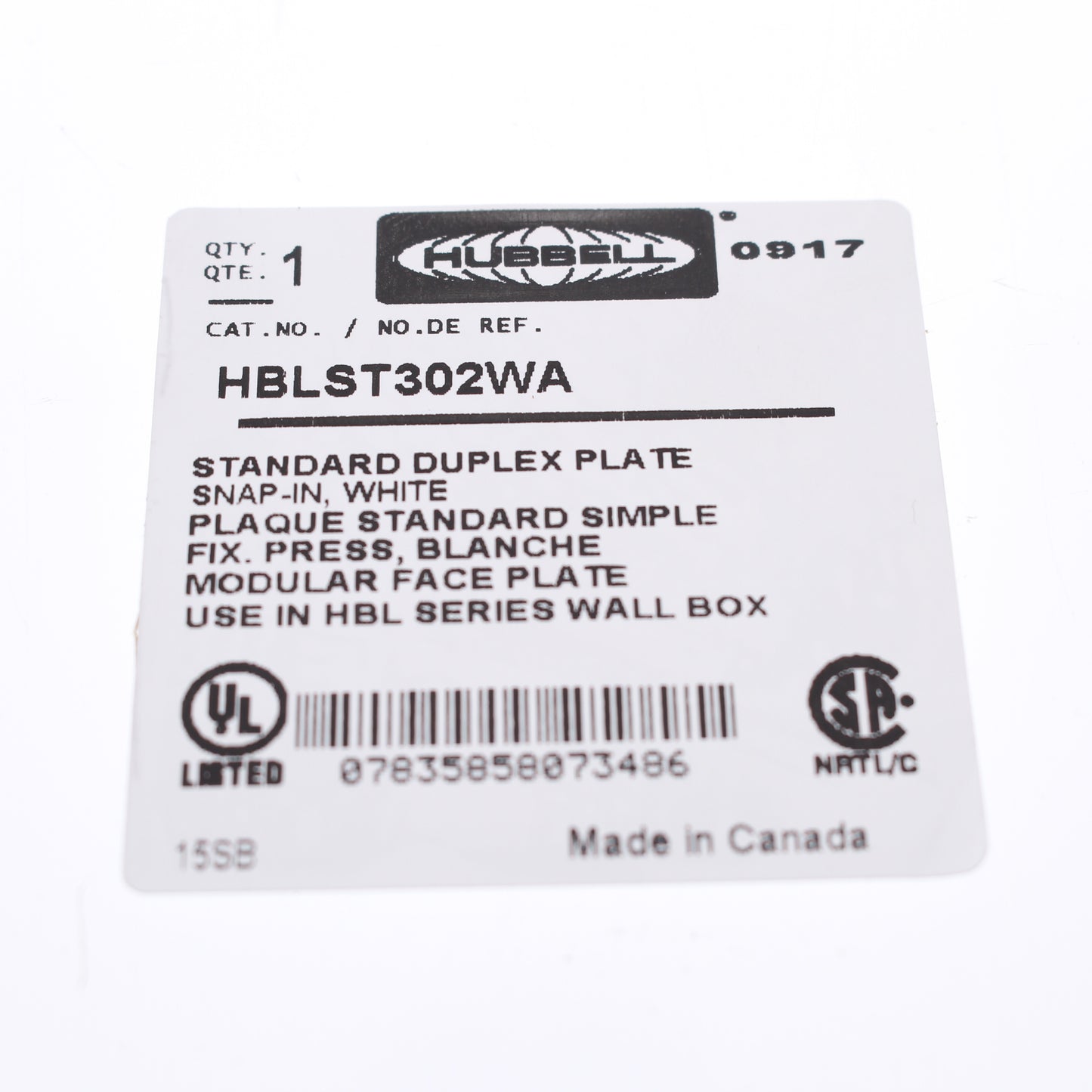 Hubbell HBLST302WA White 1-Gang Duplex Outlet PVC Rigid Custom Wallplate Cover