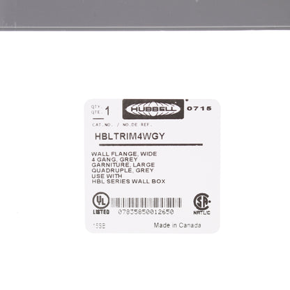 Hubbell HBLTRIM4WGY Gray 4-Gang Plastic Wallplate Cover Flange for HBL Wall Box