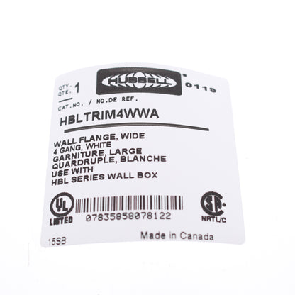 Hubbell HBLTRIM4WWA White 4-Gang Plastic Standard Wallplate Box Trim 6.75 x 5.26