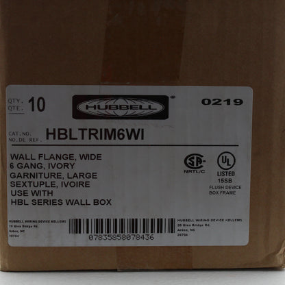 Hubbell HBLTRIM6WI Ivory 6-Gang Custom Plastic Standard Wallplate Cover 10-pack