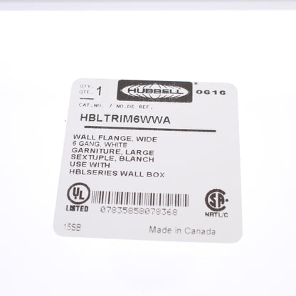 Hubbell HBLTRIM6WWA White 6-Gang Plastic Standard Wallplate Box Trim 6.75 x13.25
