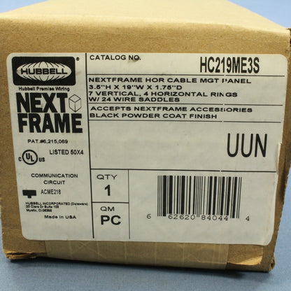 Hubbell Nextframe Horizontal Cable Management Panel 3.5"H x 19"W HC219ME3S