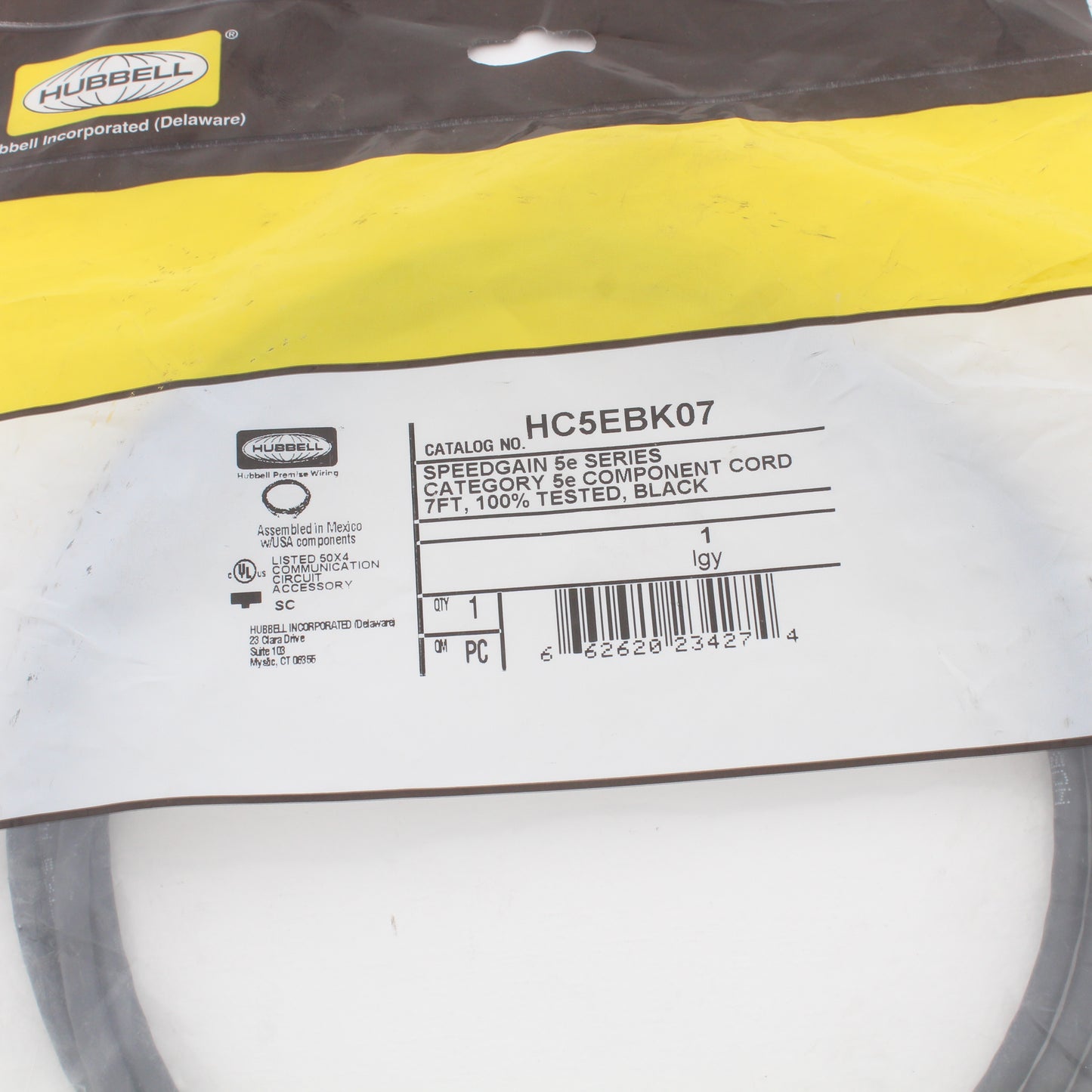 Hubbell HC5EBK07 Cat5e Black 7ft Patch Cord Ethernet Cable Data Center Network