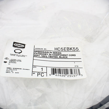 Hubbell Patch Cord Cat 5e Black 55 Ft LAN Ethernet Network Cable HC5EBK55
