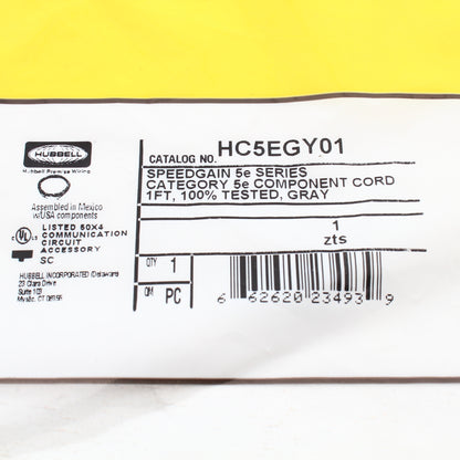 Hubbell HC5EGY01 Cat5e Gray 1ft Ethernet Patch Cord Cable Data Center Network