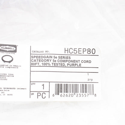 Hubbell Patch Cord Cat 5e Purple 80 Ft LAN Ethernet Network Cable HC5EP80