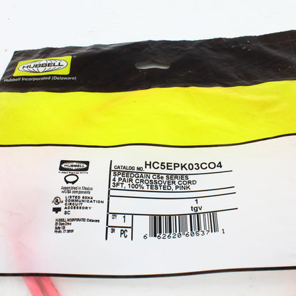 Hubbell Crossover Patch Cord Cat 5e Pink 3 Ft Ethernet Network Cable HC5EPK03C04
