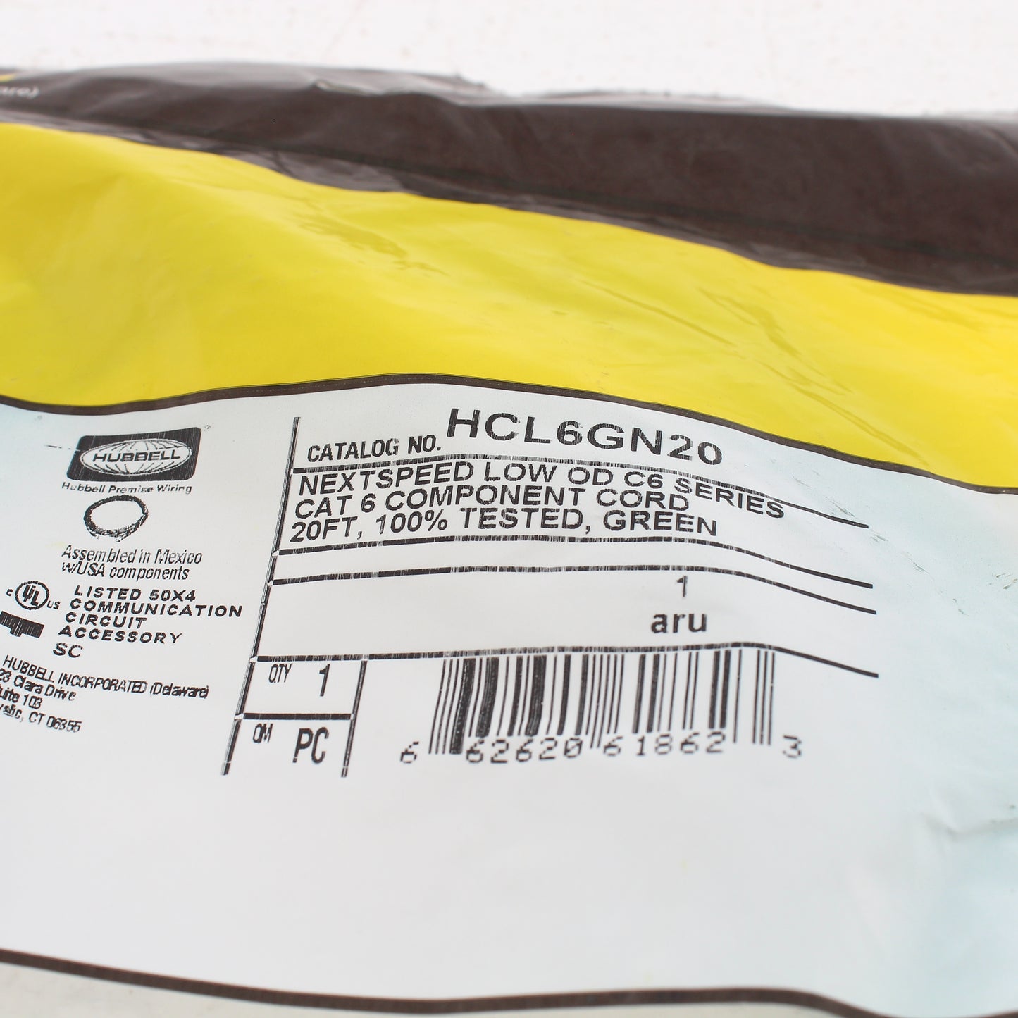 Hubbell HCL6GN20 Cat6 Green 20ft Ethernet Network Cable Low Diameter Patch Cord